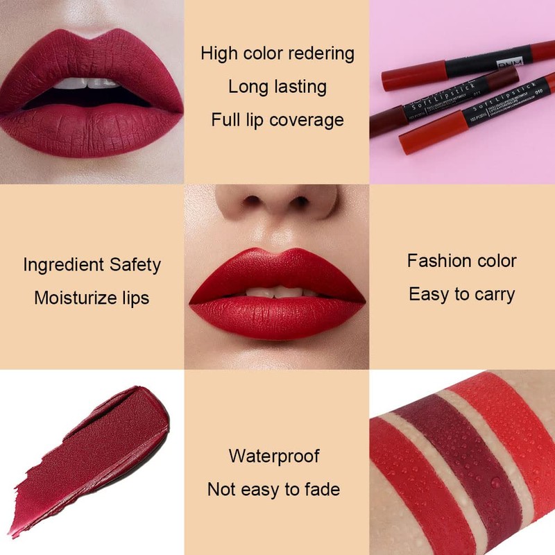 evpct 3Pcs Dark Red Lip Liner Pencil Set, Deep Ruby