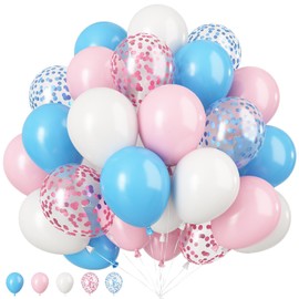Pink and Blue Balloons Set, 50 PCS 12 Inch Baby Pink Blue White Party Balloons, Gender Reveal Balloons Blue Pink Confetti Helium Balloons for Birthday Gender Reveal Party Baby Shower Supplies