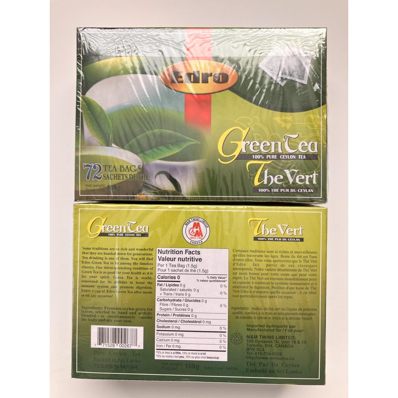 Ceylon Green Tea Bags, 100% Pure, 72 Count, Pack of