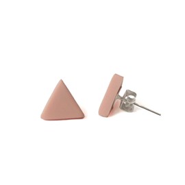 Triangle Stud Earrings for Women in Blush Pink, Minimalist Clay Geometric Jewellery Gifts for Her Under 5