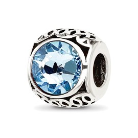 JewelryWeb 9.1mm 925 Sterling Silver Reflections Artisan Oxidized Light Blue Crystal Bead-Bead Charm Pendant Necklace for Women