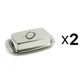 Norpro 282 Stainless Steel Double Covered Butter Dish 7.5" x 4" x 2.5" (2-Pack)