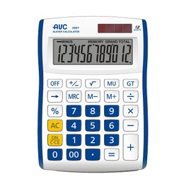 AVC Desktop Calculator 12 Digits 88 x 128 x 29 mm Big Digit Dual Power Supply Blue