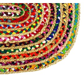 Cotton Craft - 2x3 Feet Oval Rag Rug - Jute & Cotton Multi Chindi Braid Rug, Hand Woven & Reversible - Handwoven from Multi-Color Vibrant Fabric Rags