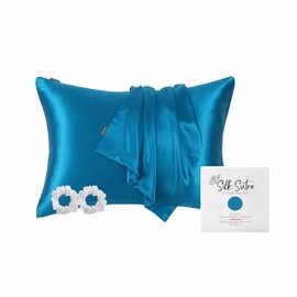 Silk Sutra 100% Pure Mulberry Silk Pillowcase for Hair and Skin, Premium 22 Momme Grade 6A Silk on Both Sides, Hidden Zipper Closure (Standard 50x75CM - Pillowcase & Scrunchies Set, Crystal Teal)