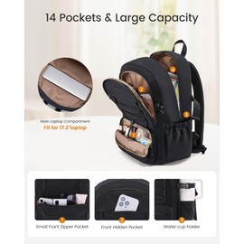 LOVEVOOK School Backpack for Teen Girls, Large Capacity College Student Laptop Backpacks with Water Bottle Holder, Cute Backpack Purse for Teenage, Lightweight Waterproof Casual Travel Backpack，Black