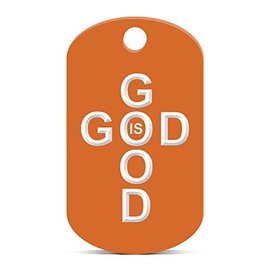 fagraphix God is Good Keychain GI Dog Tag Engraved Faith Jesus Orange