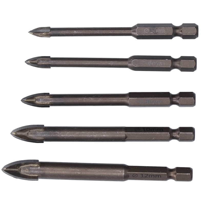 5Pcs Cross Hex Drill Bit Carbide Glass Drills Bits Concrete