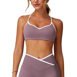 ABOCIW Sports Bras for Women Color Block Workout Bra Adjustable Spaghetti Straps Gym Bra Training Fitness Running Yoga Crop Tank Taro Purple Medium