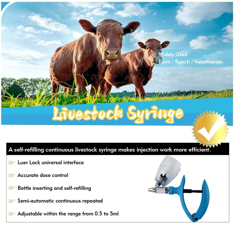5ml Livestock Syringe Automatic Self Refill Continuous Adjustable Bottle Attachment