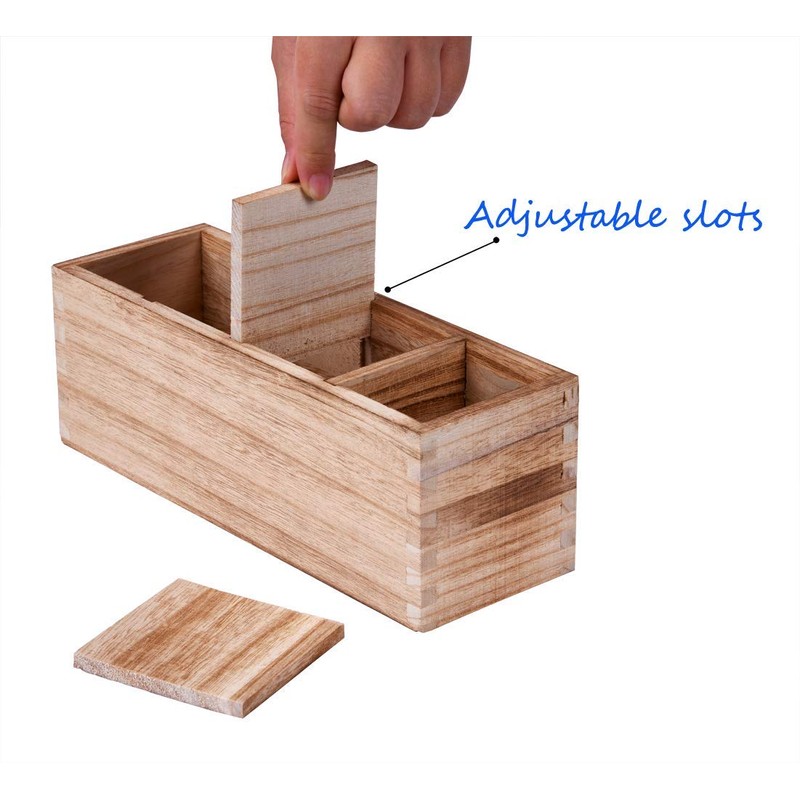 Kitchen Cutlery Holder with 4 Adjustable Smart Compartments, Wood Utensil