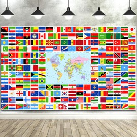 Flags of The World Banner Backdrop, World Flags Large Banner Party Decorations Supplies, Country Flags International for Kids Indoor Outdoor Sign Poster Background Decor 72X44 Inch