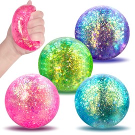 4 Pack of Slow Rising Flash Stress Balls, Sensory Toys for Anxiety, Autism & ADHD Support, Reusable Fingertip Toys, Maltose Gel Cubes for Adults & Children, Gifts for Classrooms, Offices, Parties