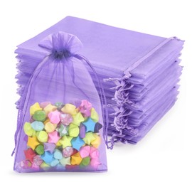 jijAcraft Lila Organzasäckchen 10x15cm: Geschenksäckchen mit Zugban Transparent Schmucksäckchen 50 Stück Organza Beutel Hochzeit zum Befüllen Geschenk Bonbon