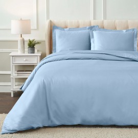 Superior Egyptian Cotton 1200 Thread Count Solid 3-Piece Duvet Cover Set, 1 Duvet Cover, 2 Pillow Shams, Bedding Essentials Decor, Soft Comforter Cover, King/California King, Light Blue