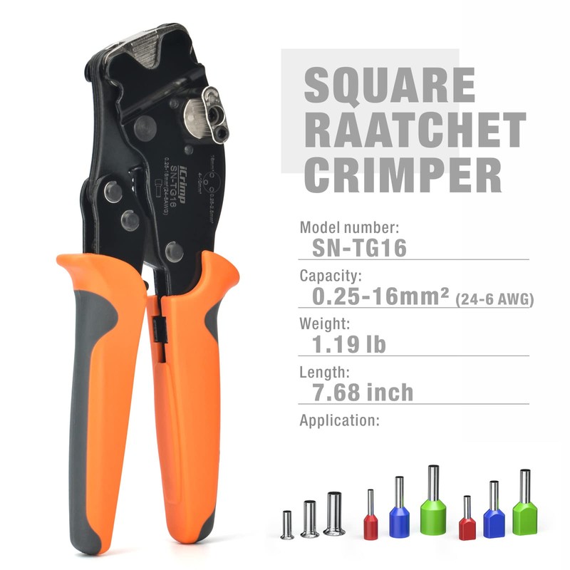iCrimp Square Ratchet Crimper for End Sleeves and Ferrules AWG