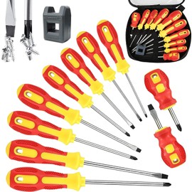 WAIZHIUA 10Pcs Screwdriver Set, Heavy Duty Magnetic Screwdriver with 5 Flat & 5 Cross Head Screwdriver Durable Screwdriver Hand Tools(5 Size)