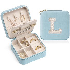 Vlando Preppy Stuff Jewelry Holder Organizer, Preppy School Supplies for Teens Girl Gifts Trendy Stuff, Preppy Jewelry Travle Case for Teens Girls, Birthday Gifts for Daughers - Letter L, Blue