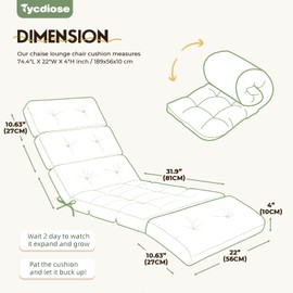 Tycdiose All Weather Chaise Lounge Cushions Outdoor Lounge Chair Cushion, Waterproof Memory Foam Chaise Lounger Chair Cushion for Outdoor Patio Furniture with Non-Slip Back and Ties, Green Floral