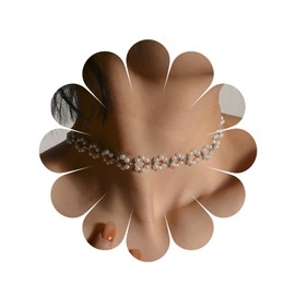 MIQIQAO Pearl Flower Chain Necklace Tiny Beads Beads Short Choker Necklace Small Flowers Beads Choker Necklace Jewellery for Women and Girls, Velvet, Cubic Zirconia