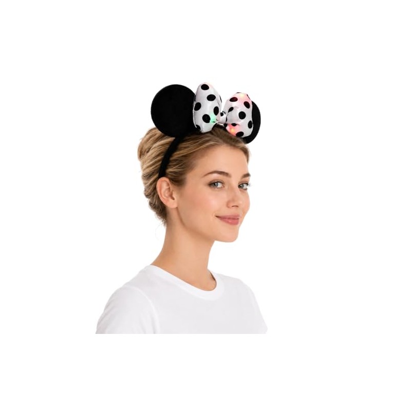 LED Mouse Ear Light Up Hair Bow Headband, 3D Flash