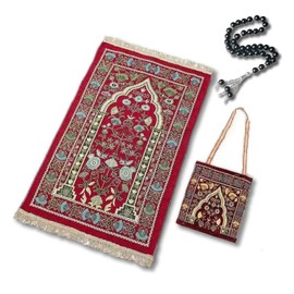 drola muslimischer Gebetsteppich mit Tragetasche, tragbarer Gebetsmatte mit Quasten Bodenboden Teppich für Ramadans Eid-Geschenk (Rot)