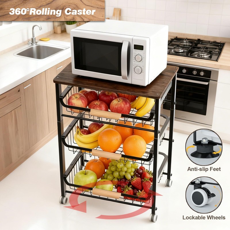 ULIKEUS 5-Tier Utility Kitchen Cart Storage with Pull-Out Baskets and
