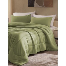 SLEEP ZONE Queen Size Comforter Set for Bedroom, 3 Pieces Breathable Soft Jersey Knit Bedding Sets for All Season Use, Machine Wash, Easy Care (Green, Queen)