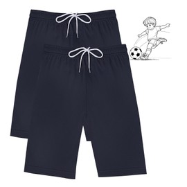 Holimaid Boys Girls Football Shorts Kids Quick Drying School Sports Breathable Athletic PE Shorts with Drawstring Ideal (UK, 160, 2 Piece, Navy Blue+Navy Blue)