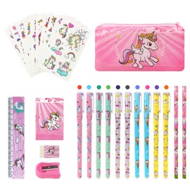 Vicloon Unicorn Stationery Set, Unicorn Pens Set for Girls School Gift, Tattoo Stickers, Sticky Notes, Pencil, Ruler, Sharpener, Eraser, Christmas, Birthday Gift for Girls, Gel pen, Fantasy