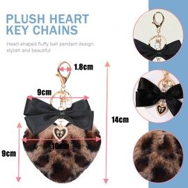 JK Home Pom Pom Leopard Fluffy Furry Keychains Black Bow with Storage Box, Soft Plush Love Heart Shape Keyholder Pendant for Charm Car Key Bag Phone Handbag Y2K Accessories Valentines Day Charm Brown