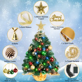 AGIRL Tabletop Christmas Tree 22 Inch Mini Artificial Christmas Tree with 30 LED String Lights, Star Tree, Tabletop Small Xmas Tree for Holiday Indoor DIY Christmas Decor