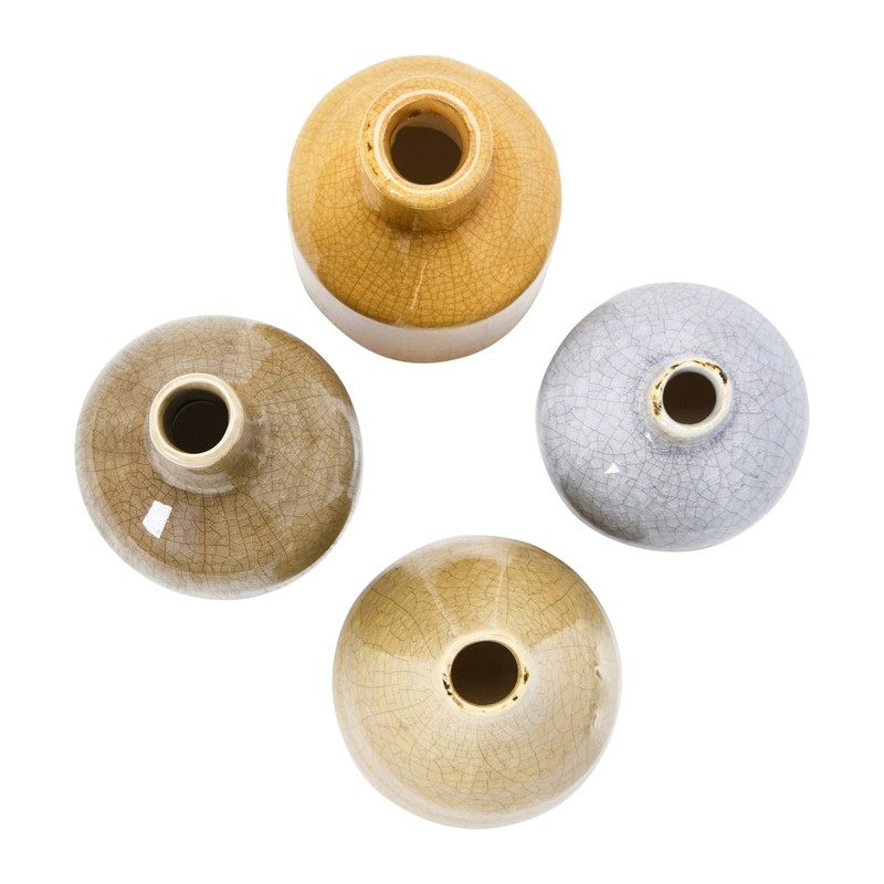 Creative Co-Op Stoneware Bud Vases in Crackle Glaze, Grey/Mustard Tones,
