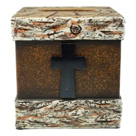 Ebros Gift Rustic Western Fleur De Lis Cross With Birchwood Accent Tissue Box Holder Case