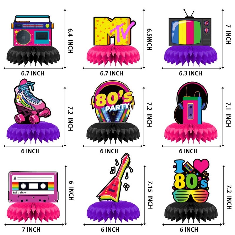 INRUI 9 Pieces 80s Party Honeycomb Centrepieces