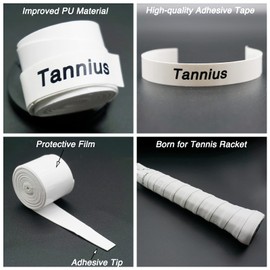 Tannius Tennis Racket Grip Tape, 6 Pack Tacky Tennis Grips, Absorbent and Enhanced Tennis Racquet Overgrip（6-Pack White