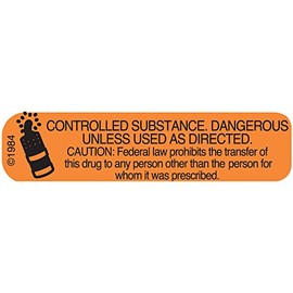 Pharmex 1-322 "Controlled SUB" Permanent Paper Label, 1 9/16" x 3/8", Orange, Pack of 1000