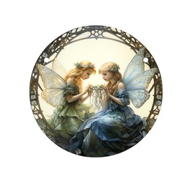 WIOEERS Angel Fairy Sisters Acrylic Window Hanging, Fairy Stained Glass Sun Catcher, Holiday Decorations, Christmas Decorations, Acrylic Window Decorations Fairy Girl Art. (Large Size 7.87 inches)