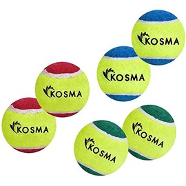 Kosma Pack of 6 Tennis Ball | Training Ball for Dogs, Super Bounce, Perfect for Begginer Cricket Training Practice | Cricket Balls (Colour: 2Pc Red/Yellow, 2Pc Yellow/Blue, 2Pc Yellow/Green)