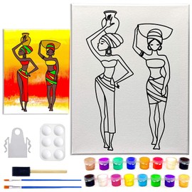 11x14 Canvas Painting Kit African Women Pre Drawn Stretched Canvas Kit | Birthday Gift | Adult Sip and Paint Party Favor | PRIDE…