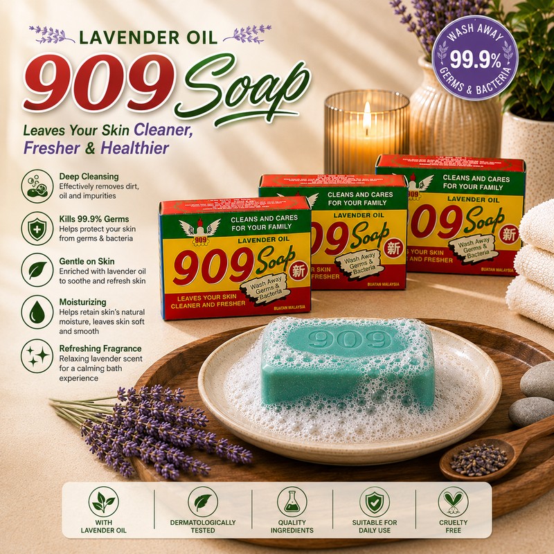 909 [909] Lavender Essential oil Traditional Chlorophyl soap (3pcs per