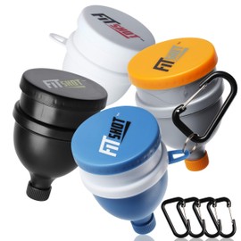 Fitshot Protein Powder Funnel– Supplement Funnel with Keychain 4pack, Water Bottle Funnels, BPA Free, 2 in 1,Portable 120ml with Pillbox,Pre Workout Protein Powder Container to go