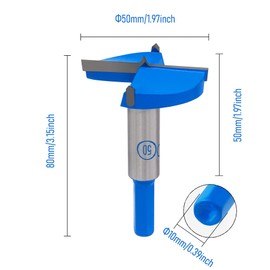 Skweawert Forstner Drill Bit 1-31/32 Inch / 50mm Tungsten Carbide Wood Hole Saw Auger Opener Hex Handle 1.97" Woodworking Hinge Hole Drilling Boring Bit Cutter for Pressed Board Plastic Wood