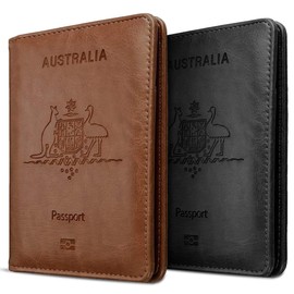 2 Pack Passport Holder Travel Cover Case, T Tersely Leather RFID Blocking Passport Travelling Wallet Holder ID Credit Cards Cover Case for Boarding Passes (Black+Brown)