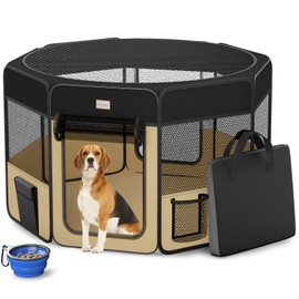 ZuHucpts 48" Indoor Outdoor Pet Playpen Cage. Best Exercise Kennel for Your Dog, Cat,Kitten, Rabbit, Puppy, Hamster or Guinea Pig. Portable Pen with Carry Bag for Easy Travel (48"x48"x24"H, Black)