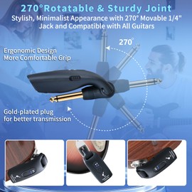 INGPARTNER A9-2 Wireless Guitar System 2.4GHz Built-in Rechargeable Li-Battery 270°Rotatable Audio Wireless Transmitter Receiver for Guitar Bass Violin Keyboard Electric Instruments (Black 2TX + 1RX)