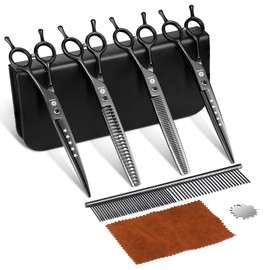 Dream Reach 7.5" Dog Grooming Scissors Set, Professional Dog Scissors Sharp Shears Set Black