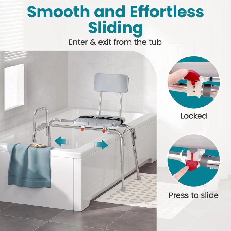 WAYES 400lb Sliding Tub Transfer Bench Shower Chair Shower Bench