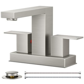 FORIOUS Square Brushed Nickel Bathroom Faucets 2 Hole, 3 Hole Bathroom Sink Faucet Brushed Nickel, Two Handle Centerset Faucet for Bathroom Sink with CUPC Supply Line, 4 Inch Bathroom Faucet for Sink