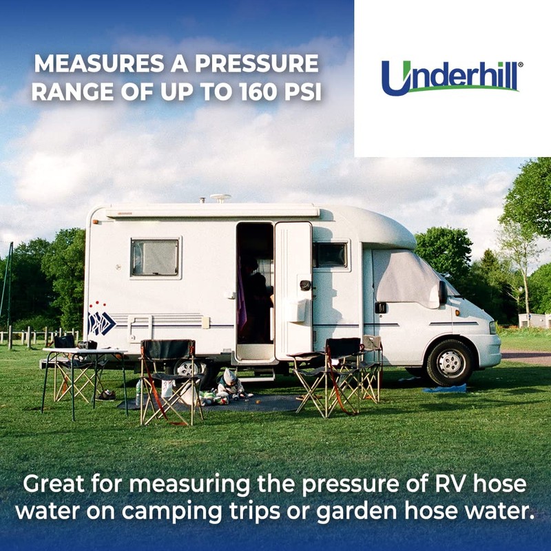 Underhill Water Pressure Gauge for Garden, RV Hose End, Irrigation